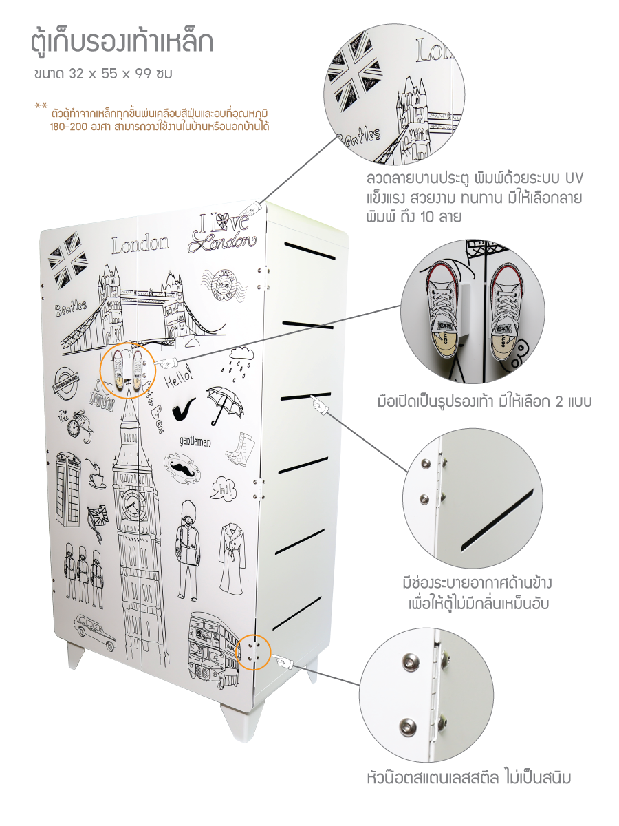 ตู้เก็บรองเท้า (ลาย London Doodles)